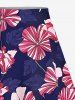 Plus Size Striped Hibiscus Floral Print Hawaii Split A Line Skirt -  