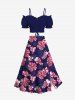Plus Size Striped Hibiscus Floral Print Hawaii Split A Line Skirt -  
