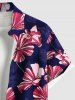 Plus Size Striped Hibiscus Floral Print Hawaii Button Pocket Shirt For Men -  