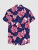 Plus Size Striped Hibiscus Floral Print Hawaii Button Pocket Shirt For Men -  