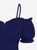 Plus Size Cold Shoulder Puff Sleeve Cinched Solid Top -  
