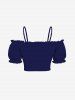Plus Size Cold Shoulder Puff Sleeve Cinched Solid Top -  