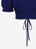 Plus Size Cold Shoulder Puff Sleeve Cinched Solid Top -  