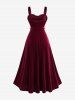Plus Size Floral Lace Mock Buttons Velvet Vintage A Line Dress -  
