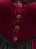 Plus Size Floral Lace Mock Buttons Velvet Vintage A Line Dress -  