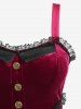 Plus Size Floral Lace Mock Buttons Velvet Vintage A Line Dress -  