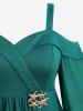 Plus Size Surplice Starfish Buckle Lettuce Cold Shoulder Sheer Mesh Flare Sleeves Top -  