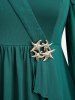 Plus Size Surplice Starfish Buckle Lettuce Cold Shoulder Sheer Mesh Flare Sleeves Top -  