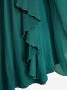 Plus Size Surplice Starfish Buckle Lettuce Cold Shoulder Sheer Mesh Flare Sleeves Top -  