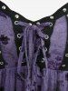 Haut à manches longues à lacets imprimé floral papillon grande taille - Pourpre  1X | US 14-16