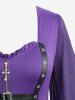Plus Size Cross Zipper PU Strap Buckle Chiffon Textured Flare Sleeve Ruffles A Line Dress -  