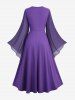Robe trapèze grande taille à volants, manches évasées texturées en mousseline de soie, fermeture éclair croisée, sangle en PU, boucle - Pourpre  4X | US 26-28