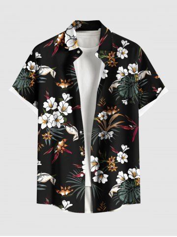 Chemise hawaïenne grande taille à imprimé feuilles tropicales et fleurs pour homme - BLACK - 2XL