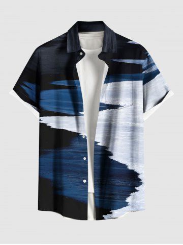 Plus Size Seacoast Colorblock Ombre Print Buttons Pocket Hawaii Shirt For Men