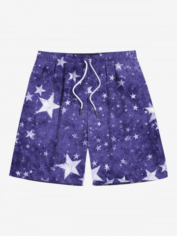 Plus Size Tie Dye Stars Print Hawaii Beach Shorts For Men - BLUE - 7XL