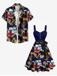 Sailboat Anchor Print Plus Size Matching Hawaii Cruise Beach Outfit For Couples -  
