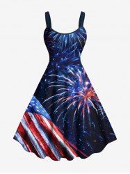 Plus Size Patriotic American Flag Fireworks Galaxy Print A Line Tank Dress -  