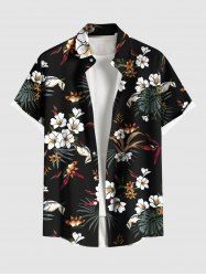 Chemise hawaïenne grande taille à imprimé feuilles tropicales et fleurs pour homme - Noir S