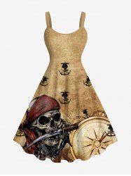 Robe débardeur hawaïenne grande taille à imprimé tête de mort, bateau pirate, gouvernail, ancre, croisière - café 1X