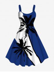 Plus Size Coconut Tree Colorblock Print Hawaii Tank Dress -  