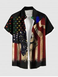 Plus Size Ink Painting Patriotic American Flag Print Button Pocket Shirt For Men -  