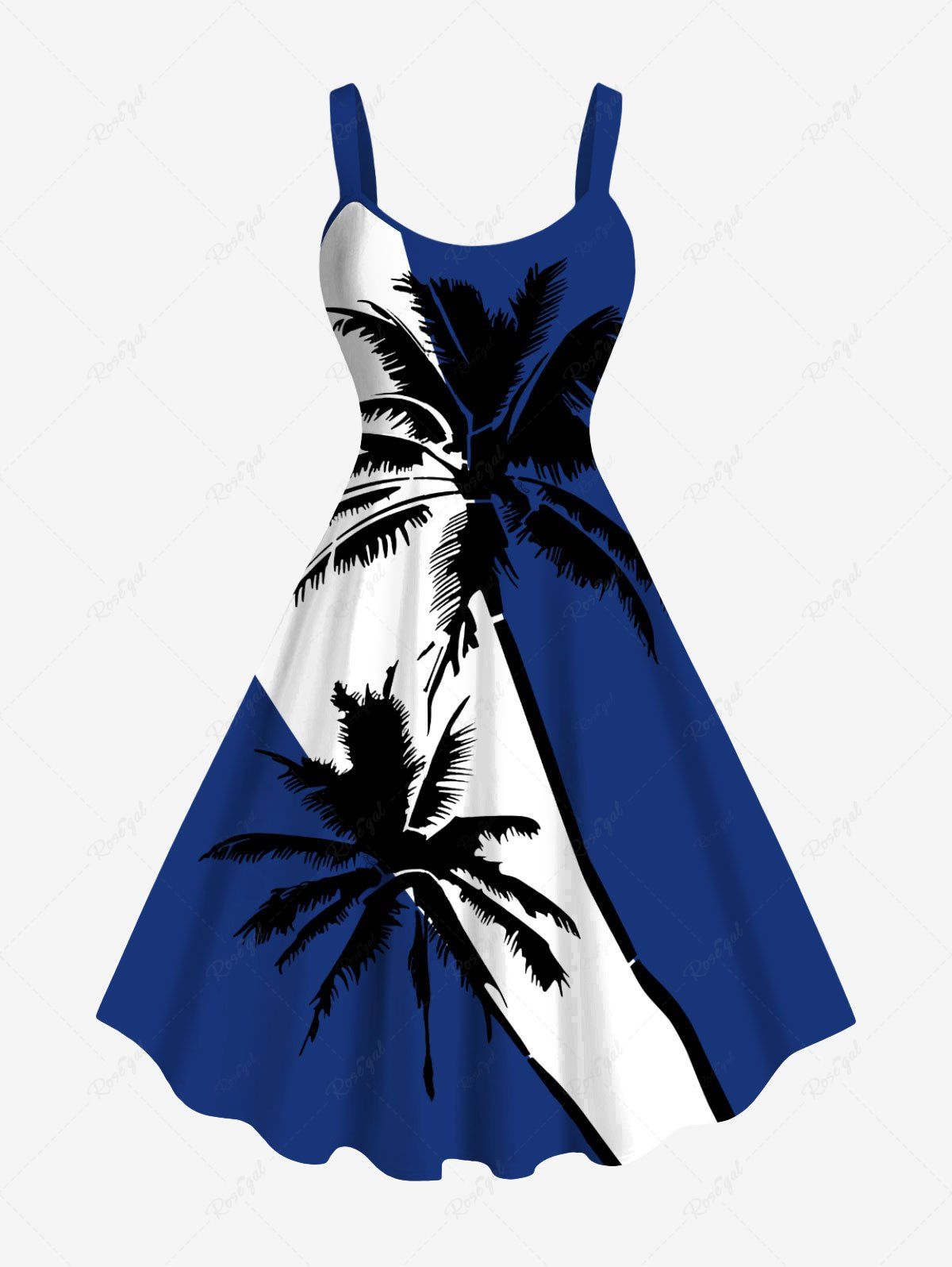 Buy Plus Size Coconut Tree Colorblock Print Hawaii Tank Dress  