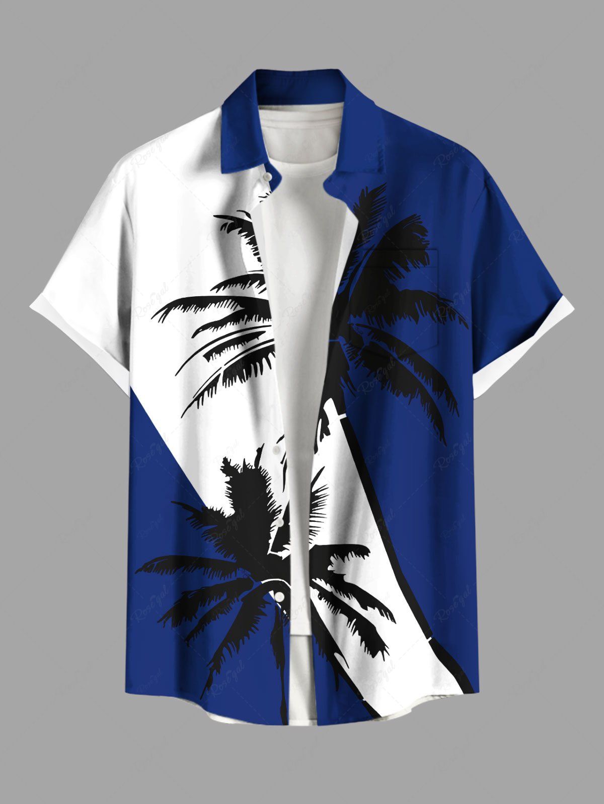 Chemise hawaïenne grande taille à imprimé cocotiers et poches boutonnées pour homme Bleu profond M