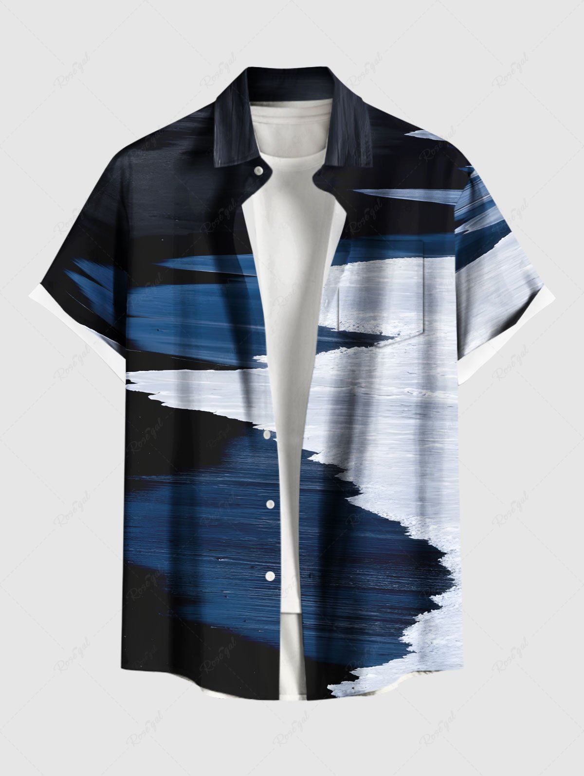 Chemise hawaïenne grande taille à imprimé ombré et blocs de couleurs Seacoast pour homme Bleu 6XL
