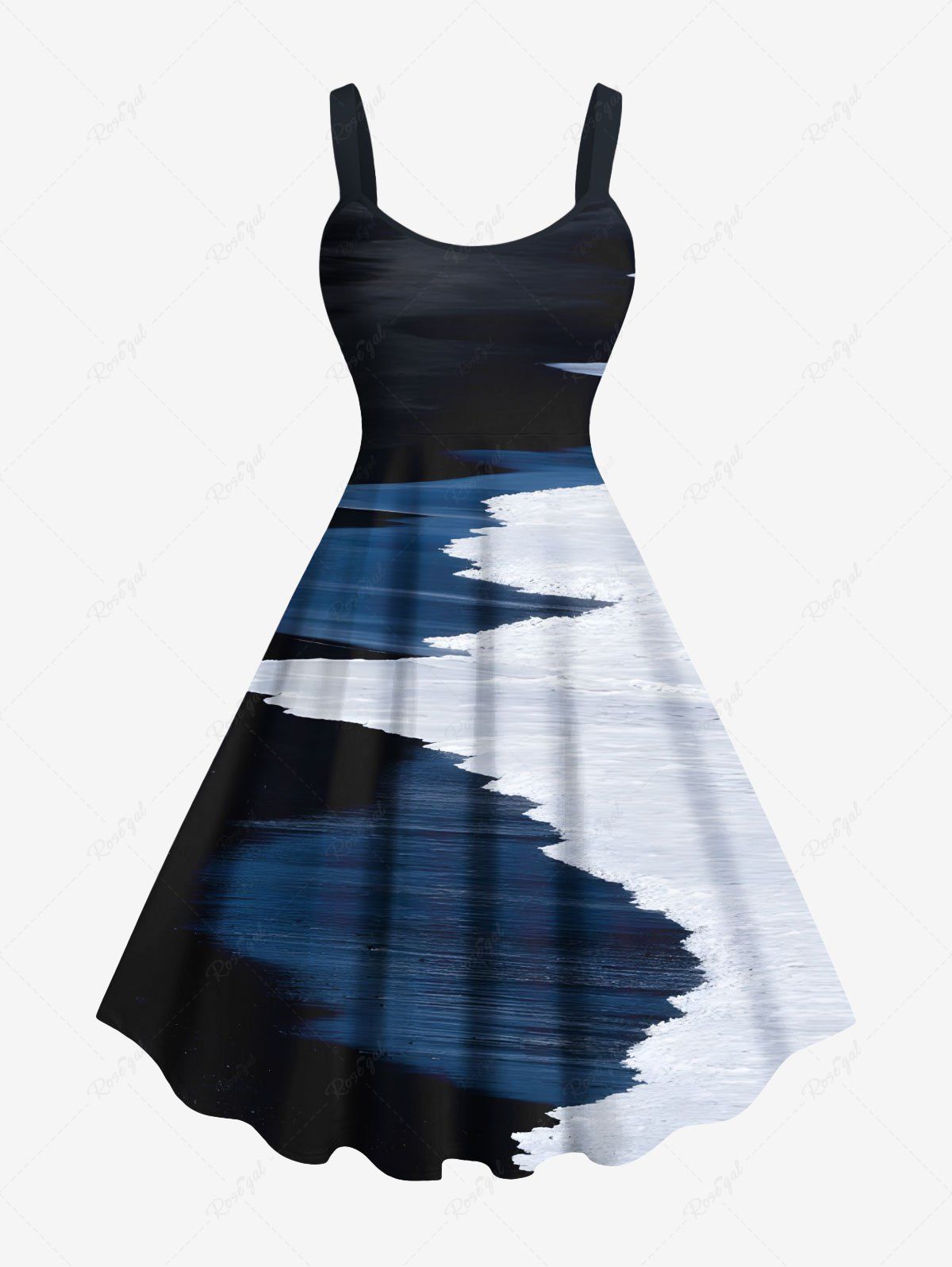 Hot Plus Size Seacoast Colorblock Ombre Print Hawaii Tank Dress  
