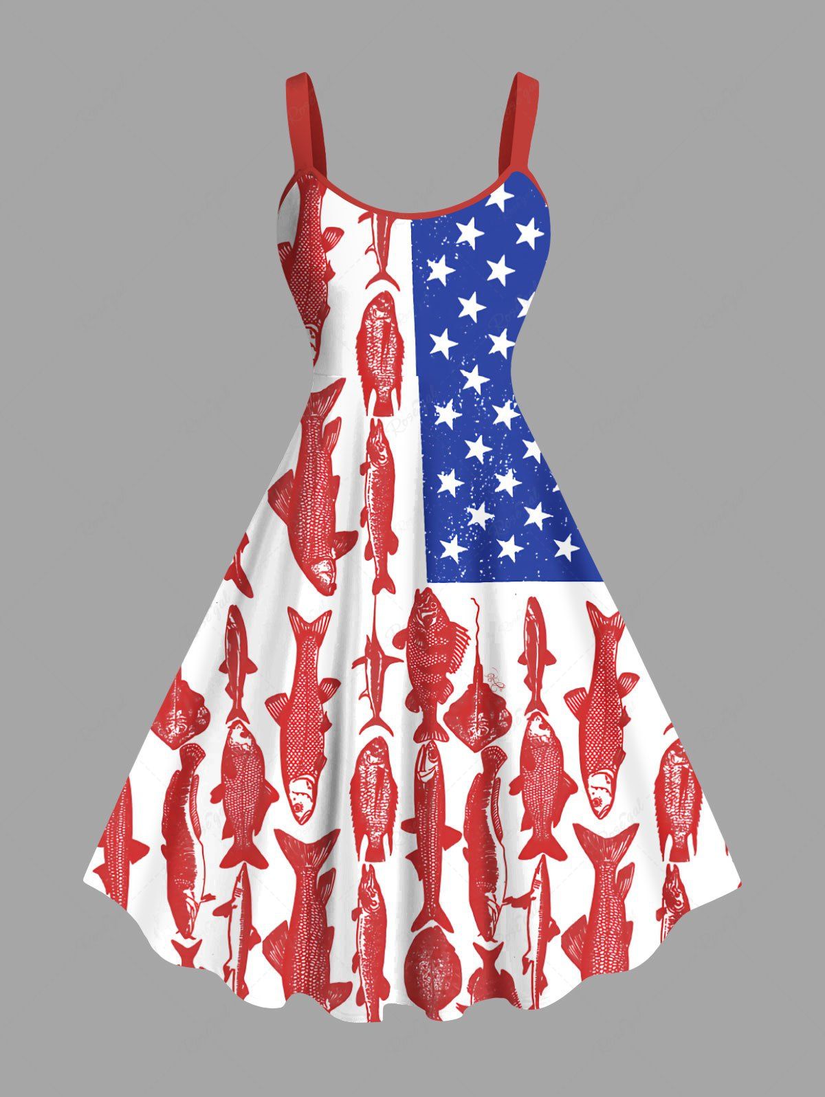 Affordable Plus Size Patriotic American Flag Fish Print Tank Dress  