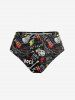 Letters Guitar Graffiti Print Hawaii Rock and Roll Lace Up Tankini Top and Bottom Plus Size Matching Set -  