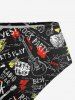 Letters Guitar Graffiti Print Hawaii Rock and Roll Lace Up Tankini Top and Bottom Plus Size Matching Set -  