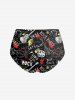 Letters Guitar Graffiti Print Hawaii Rock and Roll Lace Up Tankini Top and Bottom Plus Size Matching Set -  