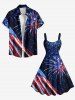 Patriotic American Flag Fireworks Galaxy Print Plus Size Matching Outfit For Couples -  