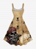 Tenue de plage hawaïenne assortie grande taille pour couple, motif tête de mort, bateau pirate, gouvernail, ancre, croisière - café 