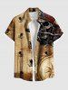 Tenue de plage hawaïenne assortie grande taille pour couple, motif tête de mort, bateau pirate, gouvernail, ancre, croisière - café 