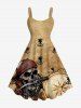 Tenue de plage hawaïenne assortie grande taille pour couple, motif tête de mort, bateau pirate, gouvernail, ancre, croisière - café 