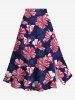 Ensemble assorti grande taille à imprimé floral hibiscus rayé Hawaii - Bleu profond 