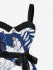 Tenue de plage hawaïenne assortie grande taille à imprimé feuilles tropicales et fleurs d'hibiscus pour couples - Bleu profond 