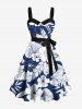 Tenue de plage hawaïenne assortie grande taille à imprimé feuilles tropicales et fleurs d'hibiscus pour couples - Bleu profond 