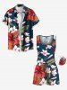 Ensemble chemise et barboteuse hawaïennes assorties, grande taille, tenue de plage, imprimé feuilles tropicales et hibiscus, pour couples - Rouge 