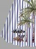 Plus Size Striped Coconut Tree Deck Chairs Parquet Print Hawaii Cinched A Line Dress -  