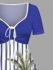 Plus Size Striped Coconut Tree Deck Chairs Parquet Print Hawaii Cinched A Line Dress -  