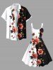 Plus Size Flower Leaf Branch Contrast Colorblock Print Hawaii A Line Tank Dress -  