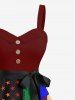 Plus Size Ink Painting Patriotic American Flag Print Button A Line Tank Dress with Removable Belt -  