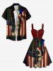 Plus Size Ink Painting Patriotic American Flag Print Button A Line Tank Dress with Removable Belt -  