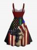 Plus Size Ink Painting Patriotic American Flag Print Button A Line Tank Dress with Removable Belt -  