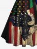 Plus Size Ink Painting Patriotic American Flag Print Button A Line Tank Dress with Removable Belt -  