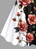Plus Size Flower Leaf Branch Contrast Colorblock Print Hawaii A Line Tank Dress -  