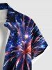 Chemise grande taille à imprimé drapeau américain patriotique et galaxie avec boutons et poches pour homme - Bleu profond S